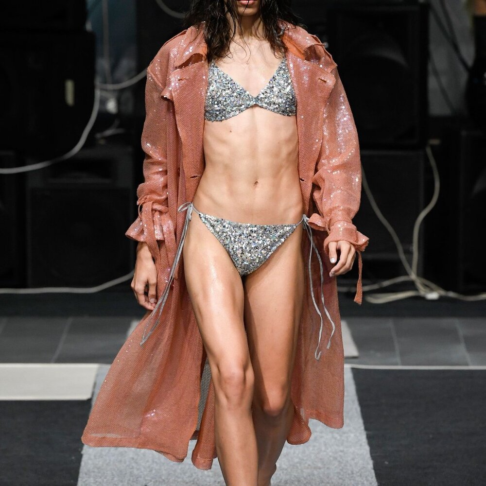 Ashish SS/19 Runway Mirage Sequined Double-Breasted Belted Trench Coat